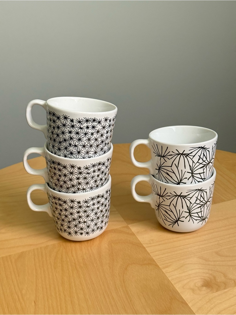 Set of 5 Black White Starburst IKEA Vintage UNGDOM 7oz Mugs by Maria Vinka
